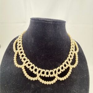 Avon 1987 Pearlized Lace Necklace Faux Pearl Bib Vintage Jewelry Scalloped Bead